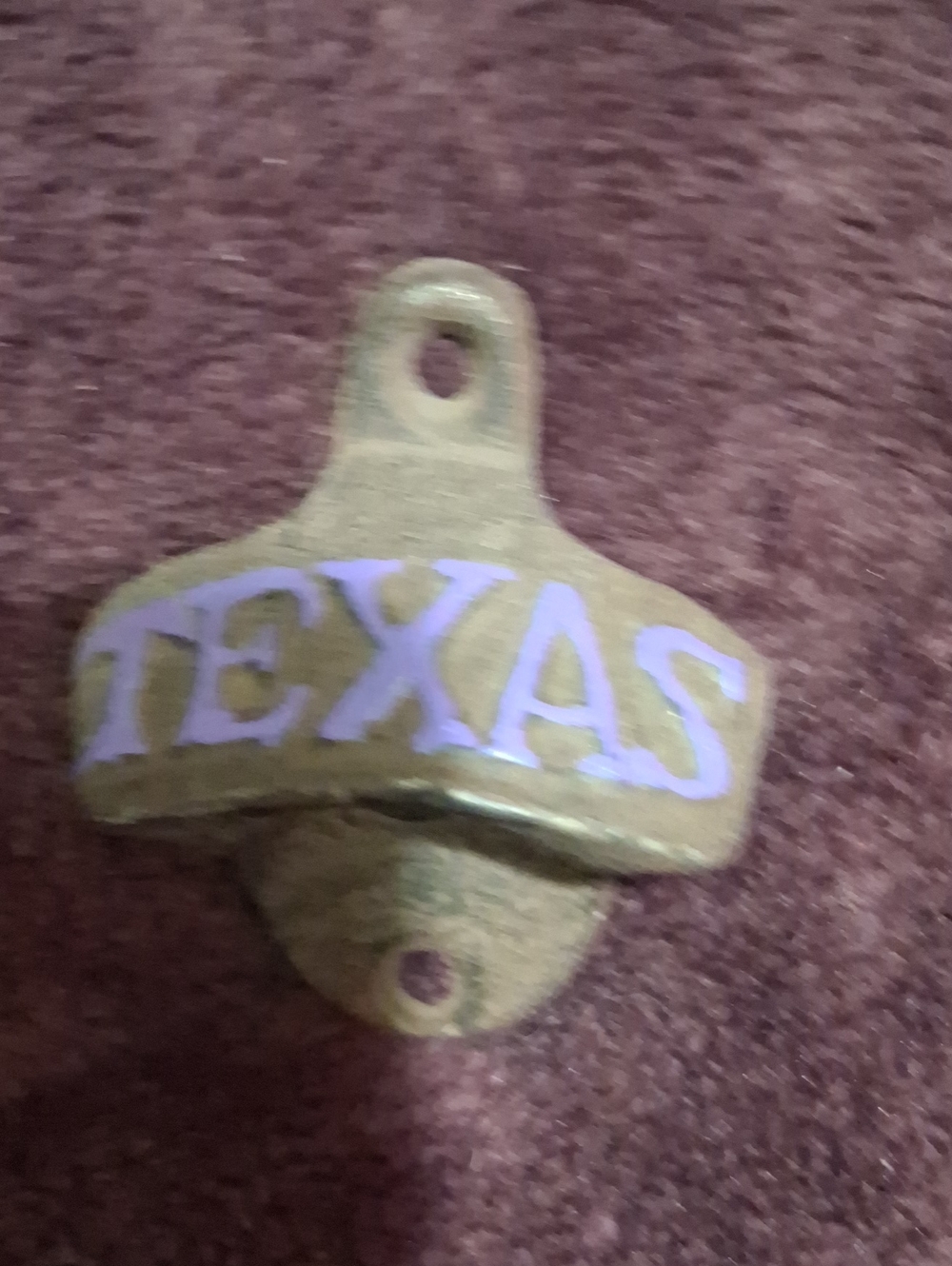 Texas Wall-Mount Bottle Opener in Brass with Purple Accent